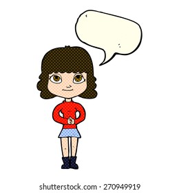 cartoon happy woman with speech bubble