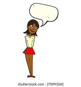 cartoon happy woman with speech bubble