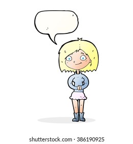 cartoon happy woman with speech bubble