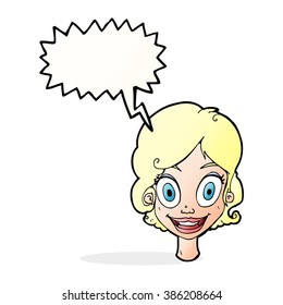 Cartoon happy woman with speech bubble
