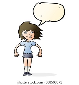 cartoon happy woman with speech bubble
