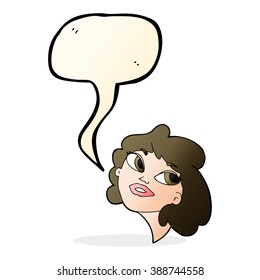 cartoon happy woman with speech bubble