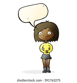 cartoon happy woman with speech bubble