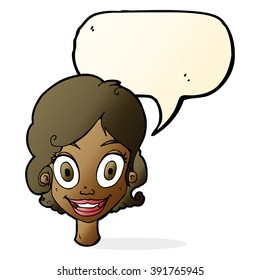 cartoon happy woman with speech bubble