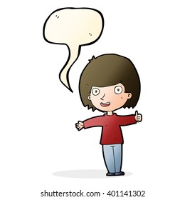 cartoon happy woman with speech bubble