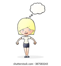 cartoon happy woman with thought bubble
