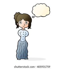 cartoon happy woman with thought bubble
