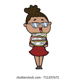 cartoon happy woman wearing spectacles