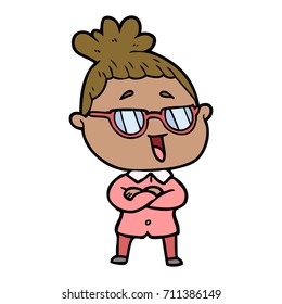 cartoon happy woman wearing spectacles