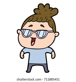 cartoon happy woman wearing spectacles