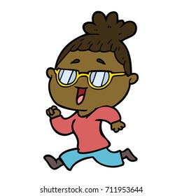 cartoon happy woman wearing spectacles