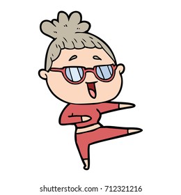 cartoon happy woman wearing spectacles