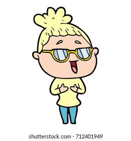 cartoon happy woman wearing spectacles