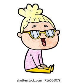 cartoon happy woman wearing spectacles