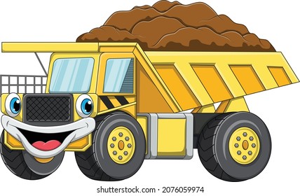 Cartoon happy yellow dump truck