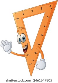 Cartoon happy yellow triangle ruler character