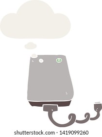 cartoon hard drive with thought bubble in retro style