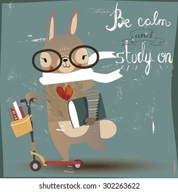 cartoon hare with books