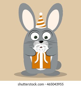 cartoon hare came on holiday in a festive nightcap and with a present