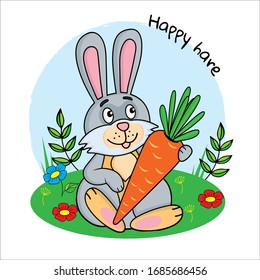 Cartoon hare with carrot colored