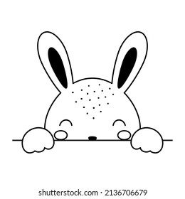Cartoon hare face in Scandinavian style. Cute animal for kids t-shirts, wear, nursery decoration, greeting cards, invitations, poster, house interior. Vector stock illustration