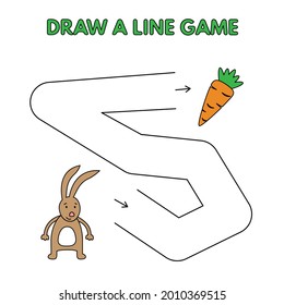 Cartoon hare game for small children - draw a line. Vector illustration for kids education