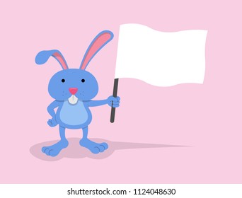 Cartoon hare with hand holding blank flag. All the objects are in different layers.