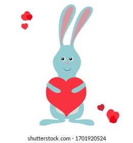 Cartoon hare with heart, stock vector illustration