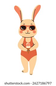 Lebre de desenhos animados com sorvete. Ilustração de vetor plano.