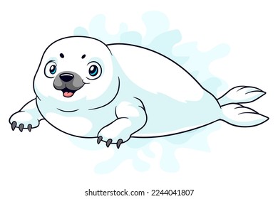 Cartoon harp seal pup on white background