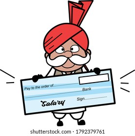 Cartoon Haryanvi Old Man holding paycheck