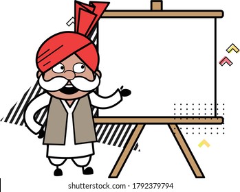 Cartoon Haryanvi Old Man With Slide Board