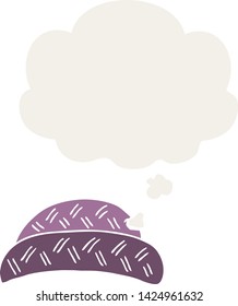 sombrero de caricatura con burbuja de pensamiento en estilo retro
