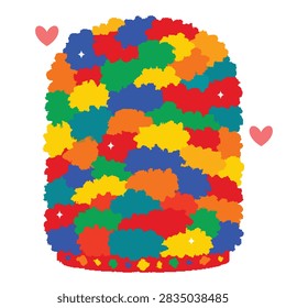 Cartoon hat. Vector hat. Cute tall colorful rainbow fur hat with ethnic pattern base on a white
background.