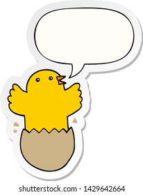 cartoon hatching bird with speech bubble sticker