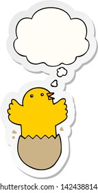 cartoon hatching bird with thought bubble as a printed sticker