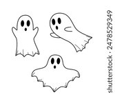 Cartoon haunted Halloween set. Vector illustration of cute ghost characters.