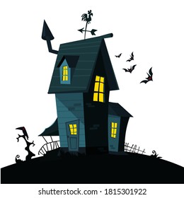 Cartoon haunted scary house. Vetor illustration isolated on white background