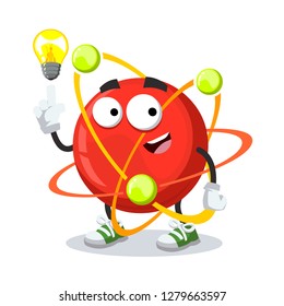 cartoon have an idea atom mascot on white background isolated
