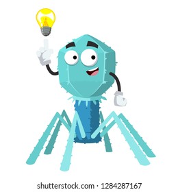 cartoon have an idea bacteriophage cell mascot on white background isolated