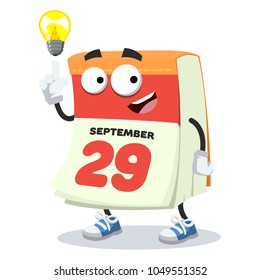 cartoon have an idea calendar mascot on white background