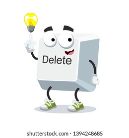 cartoon have an idea computer key button delete mascot on white background
