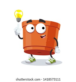 cartoon have an idea empty clay pot for plants mascot on white background