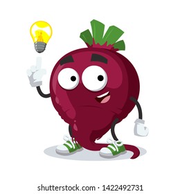 cartoon have an idea fresh whole red beetroot mascot on white background