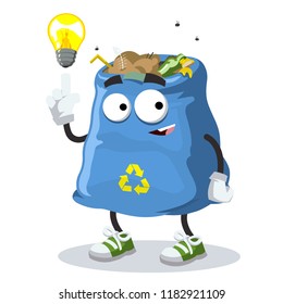 cartoon have an idea garbage bag mascot on white background