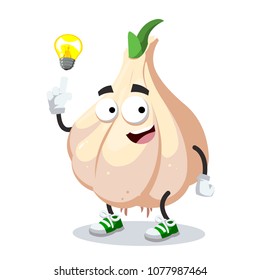 cartoon have an idea garlic mascot on white background