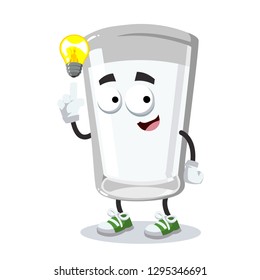 cartoon have an idea glass of milk mascot on white background