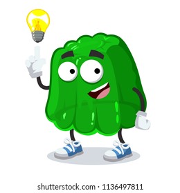 cartoon have an idea green jelly mascot on white background
