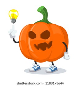 cartoon have an idea halloween pumpkin mascot on white background
