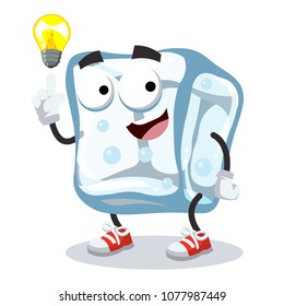 cartoon have an idea ice cube mascot on white background